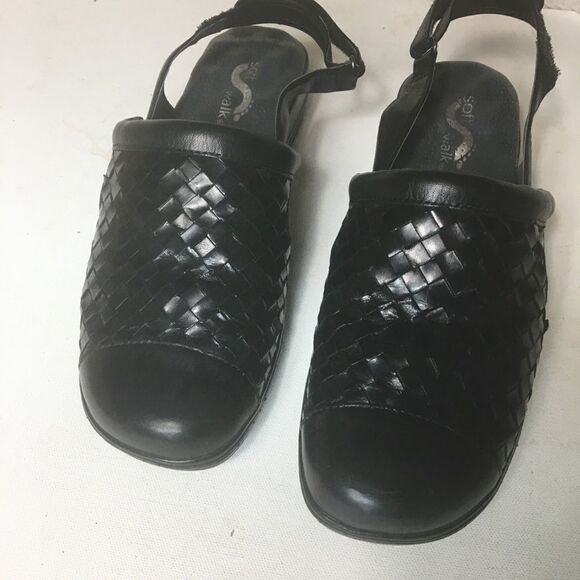 Soft walk black woven leather strap sandals SZ8.5 - Picture 3 of 8